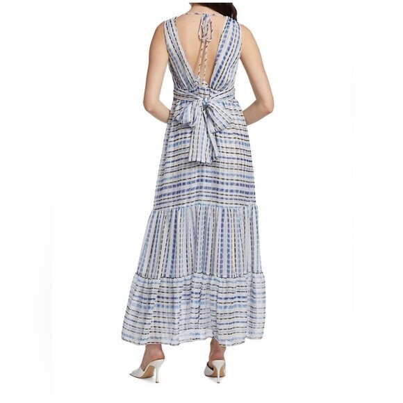 Misa Los Angeles Dominika Tiered Chiffon Maxi Dress Scorpios Stripe NWT Sz M - Picture 6 of 10